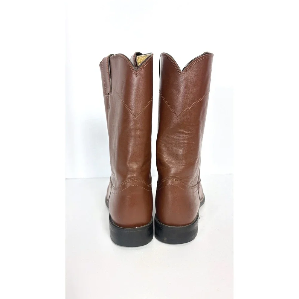 90s Vintage Justin Brown Leather Classic Roper Cowboy Boots Men Size 8D Western